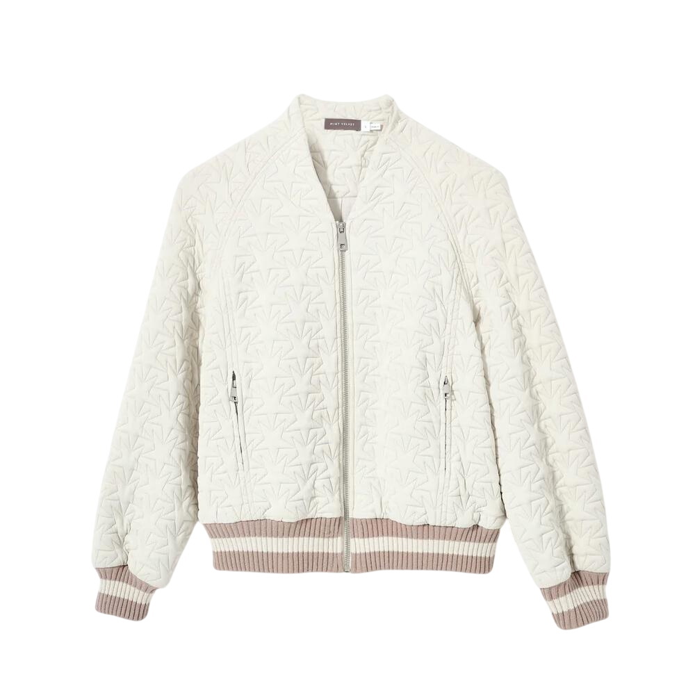 Mint Velvet Cream Star Quilted Bomber Jacket